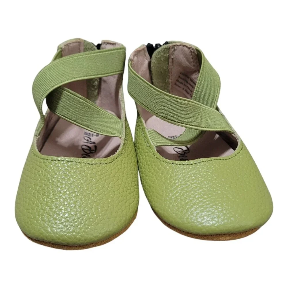 NEW A‎ Bear Co Toddler Size 3 Pebbled Leather Ballerina Flats Green Girl's